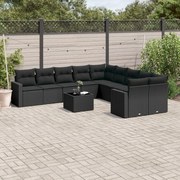 vidaXL 11 pcs conjunto sofás de jardim c/ almofadões vime PE preto
