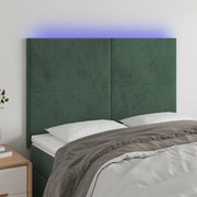 Cabeceira de cama c/ LED veludo 144x5x118/128 cm verde-escuro