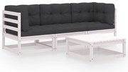 4 pcs conjunto lounge de jardim com almofadões pinho maciço