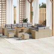 Conjunto de Sofá Jardim vidaXL de 13 Peças com Almofadas Bege Rattan S