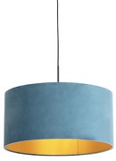 Candeeiro de suspensão com abajur de veludo azul com dourado 50 cm - Combi Country / Rústico