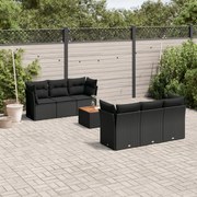 vidaXL 7 pcs conjunto de sofás p/ jardim c/ almofadões vime PE preto