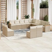 vidaXL 13 pcs conjunto de sofás p/ jardim com almofadões vime PE bege