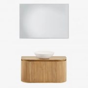 Conjunto De Móvel De Casa De Banho Suspenso 90x40 Cm Em Madeira De Manga Analis Madeira De Manga & Cimento Redondo Branco Ø40 Cm Zavion - Sklum