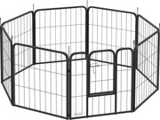 PawHut Parque para Cães Recinto 8 Painéis Modular e Dobrável Aço com Porta para Filhote Interior Exterior 60 cm Preto | Aosom Portugal