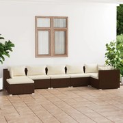 vidaXL 7 pcs conjunto lounge jardim c/ almofadões vime PE castanho