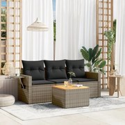 vidaXL 4 pcs conjunto sofás de jardim c/ almofadões vime PE cinzento
