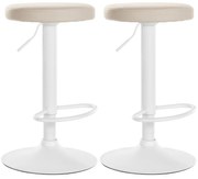 Conjunto de 2 bancos altos em couro sintético de estrutura branca 60-81 x 38,5 cm cor creme