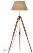 vidaXL Candeeiro de chão tripé 141 cm teca maciça castanho mel/cinza