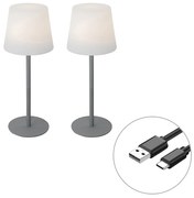 LED Conjunto de 2 candeeiros de mesa recarregáveis cinzentos 40 cm IP54 - Jude Moderno