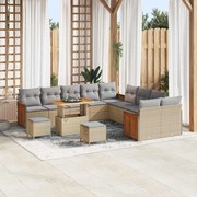 vidaXL Conjunto de Sofá de Jardim com 13 Peças e Almofadas , Bege, Rattan Sintético, Madeira de Acácia