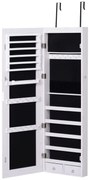HOMCOM Espelho com Móvel de Bijuterias de Parede ou Porta Espelho de Parede com LED 5 Prateleiras 2 Gavetas 37x120x10cm Cinza Claro | Aosom Portugal