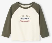 Camisola de manga comprida com impressão colocada na frente, para bebé caqui