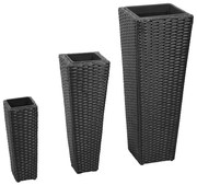 vidaXL Floreiras de jardim altas 3 pcs vime PE preto