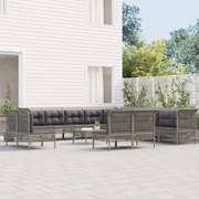 13 pcs conjunto lounge de jardim c/ almofadões vime PE cinzento