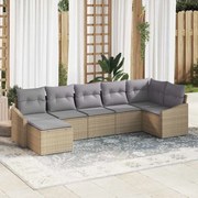 vidaXL Conjunto de Sofá de Jardim de 7 Peças com Almofadas Bege em Rattan Poliéster