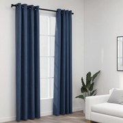 vidaXL Cortinas opacas aspeto linho c/ ilhós 2 pcs 140x225 cm azul