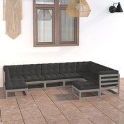 9 pcs conjunto lounge de jardim + almofadões pinho maciço cinza