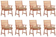 vidaXL Cadeiras de jantar p/ jardim 8 pcs c/ almofadões acácia maciça