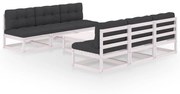 7 pcs conjunto lounge de jardim c/ almofadões pinho maciço