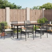 vidaXL 7 pcs conjunto de jantar p/ jardim c/ almofadões vime PE preto