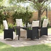 vidaXL Conjunto de Jantar de Jardim 5 Peças com Almofadas, Rattan Sintético Preto