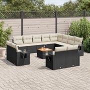 vidaXL 13 pcs conjunto de sofás de jardim com almofadões vime PE preto