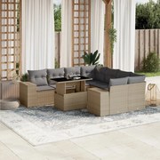 vidaXL 9 pcs conjunto de sofás p/ jardim com almofadões vime PE bege