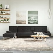 vidaXL Sofá-cama em forma de L 255x140x70 cm couro artificial preto
