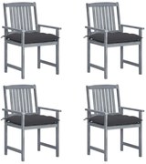 vidaXL Cadeiras de jardim com almofadões 4 pcs acácia maciça cinza
