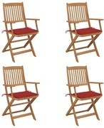 vidaXL Cadeiras de jardim dobráveis c/ almofadões 4 pcs acácia maciça