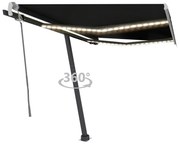 vidaXL Toldo retrátil manual com LED 300x250 cm antracite
