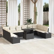 vidaXL Conjunto de Sofá de Jardim com 11 Peças e Almofadas Pretas de Rattan Sintético