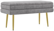 HOMCOM Banco Baú de Armazenamento 2 em 1 Assento de Veludo e Pés de Aço 79,5x37,5x43 cm Cinza e Dourado | Aosom Portugal