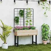 Floreeira elevada de jardim 79 x 35 x 138 cm com treliça Caixa para flores em madeira de abeto para terraço, pátio e varanda Natural