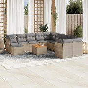 vidaXL 12 pcs conj. sofás jardim c/ almofadões vime PE bege misturado