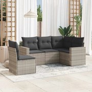 vidaXL 5 pcs conj. sofás jardim c/ almofadões vime PE cinzento-claro