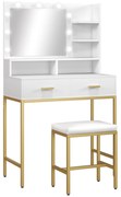 Toucador de Maquilhagem com Luz e Banco Mesa de Maquilhagem com 2 Gave