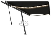vidaXL Toldo retrátil manual com LED 500x350 cm antracite
