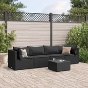 vidaXL 5 pcs conjunto lounge de jardim c/ almofadões vime PE preto