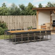 vidaXL 13 pcs conjunto jantar p/ jardim c/ almofadões vime PE cinzento