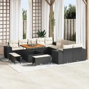 vidaXL Conjunto de Sofá para Jardim de 13 Peças com Almofadas em Rattan Preto e Acácia