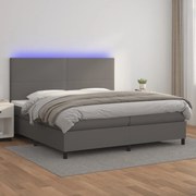 Cama box spring c/ colchão/LED 200x200cm couro artificial cinza