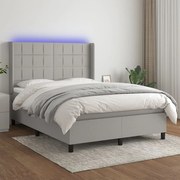 vidaXL Cama box spring c/ colchão e LED 140x200 cm tecido cinza-claro