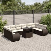 vidaXL 11 pcs conjunto sofás de jardim c/ almofadões vime PE castanho