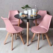 Conjunto Mesa Tower Redonda 80 cm Preta e Pack 4 Cadeiras Synk Basic - Rosa