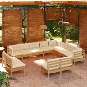 12pcs conj lounge jardim + almofadões pinho maciço castanho-mel