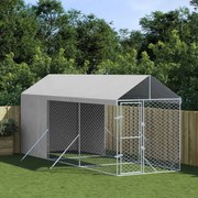 vidaXL Canil de exterior com teto 2x6x2,5 m aço galvanizado prateado