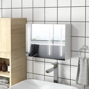 Armário Casa de Banho com Espelho e Luz LED com 3 Portas Prateleiras Ajustáveis e Interruptor Tátil 90x15x70 cm Branco Brilhante