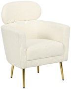 HOMCOM Poltrona Sala de Estar Individual em Borrego com Apoio para a Cabeça e Pés de Metal 71x65x90 cm Creme